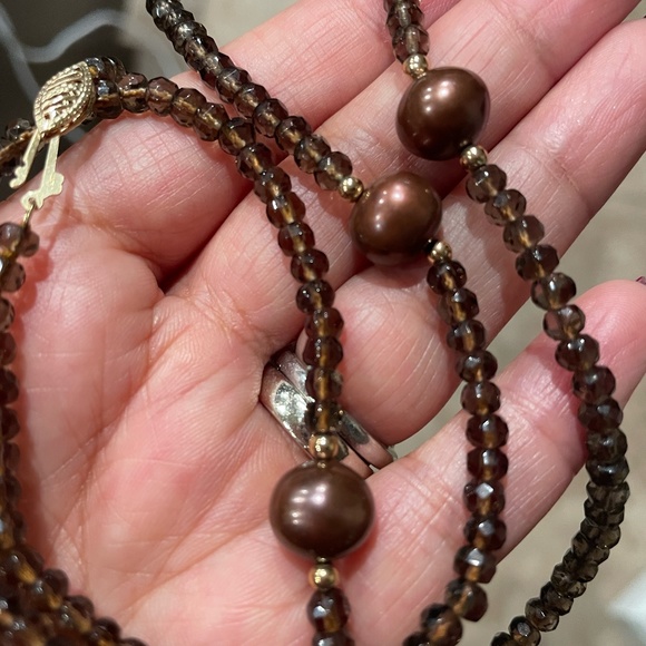 14K Clasp Golden Brown & Gold Beaded Necklace - Picture 6 of 7